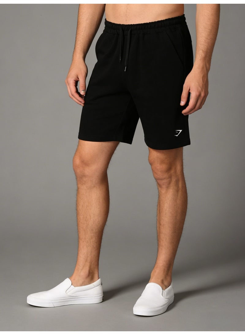 جيمشارك Gymshark Style Men's Black Shorts with  Logo Loose Drawstring Knit Knee-Length Sweatshorts - Image 4