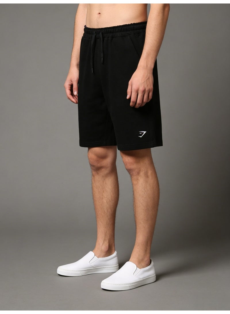 جيمشارك Gymshark Style Men's Black Shorts with  Logo Loose Drawstring Knit Knee-Length Sweatshorts - Image 3