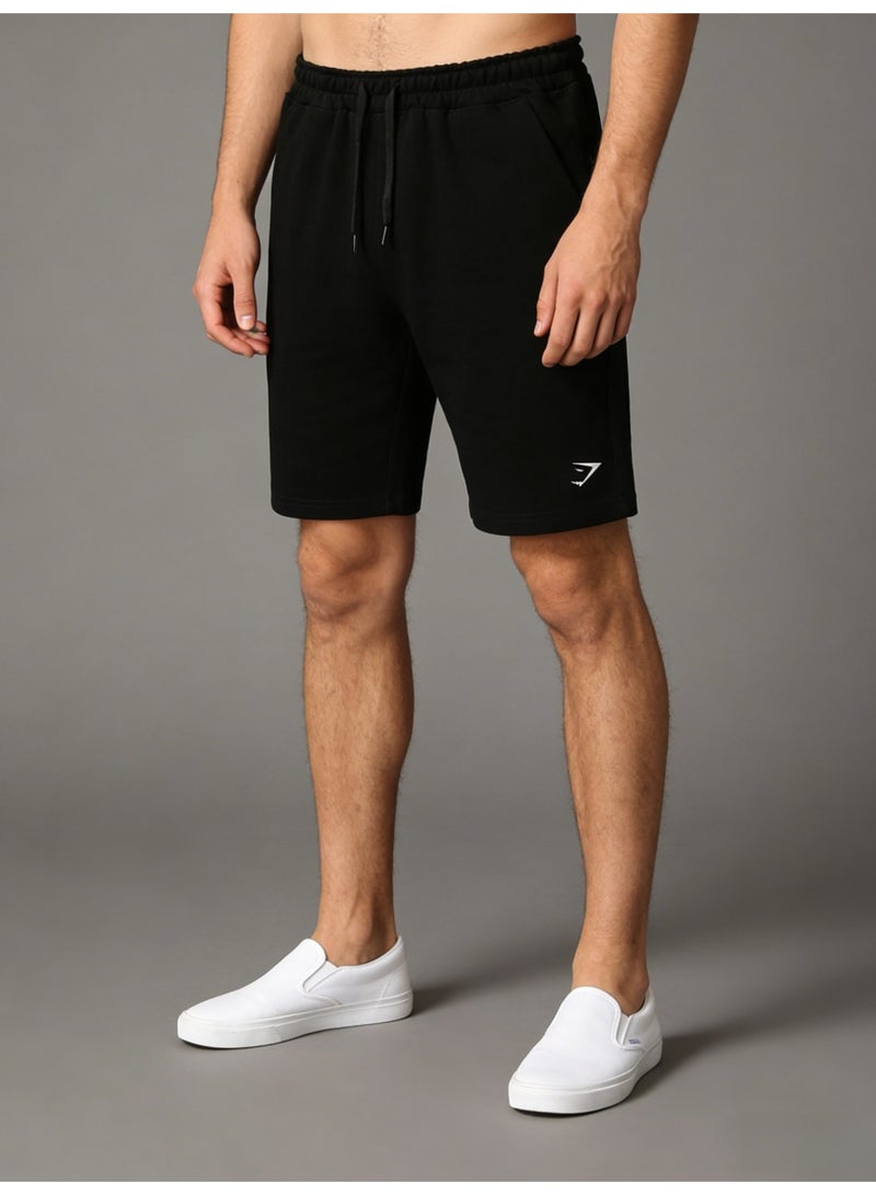 جيمشارك Gymshark Style Men's Black Shorts with  Logo Loose Drawstring Knit Knee-Length Sweatshorts - Image 1