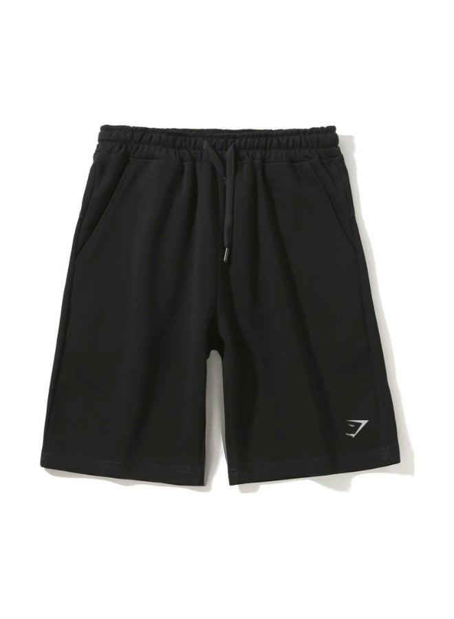 جيمشارك Gymshark Style Men's Black Shorts with  Logo Loose Drawstring Knit Knee-Length Sweatshorts - Image 5