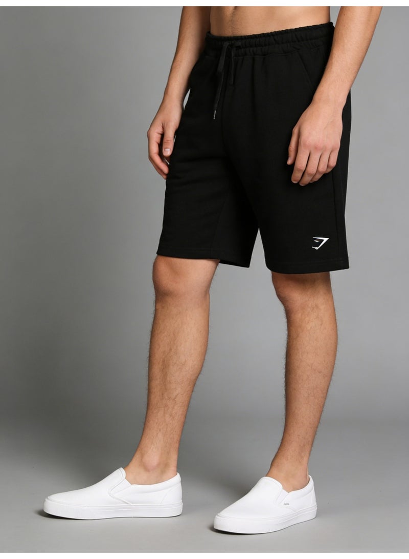 جيمشارك Gymshark Style Men's Black Shorts with  Logo Loose Drawstring Knit Knee-Length Sweatshorts - Image 2