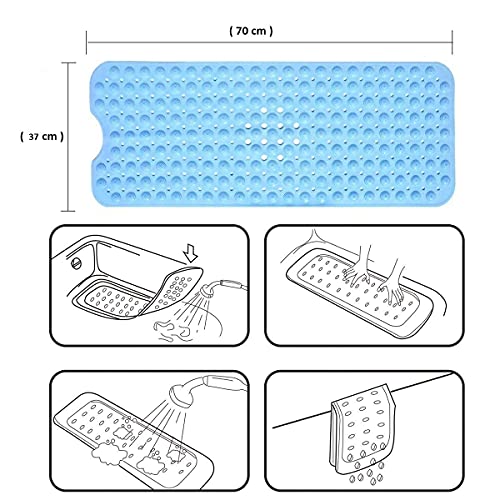 MEXONIC Nonslip Soft Rubber Bath Mat for Bathtub and Shower,Anti Slip Bacterial Machine Washable PVC Silicon Extra Long Soft Suction Cup Grip&Drain Foot Massage Scrubber(Sky Blue Colour,50 X 80) - Image 4