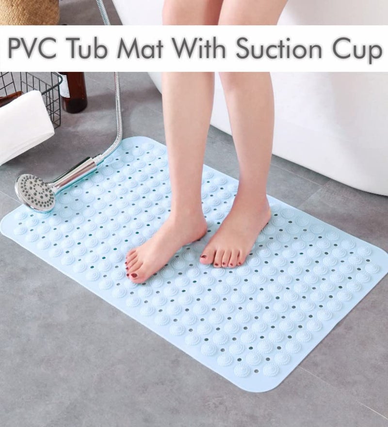 MEXONIC Nonslip Soft Rubber Bath Mat for Bathtub and Shower,Anti Slip Bacterial Machine Washable PVC Silicon Extra Long Soft Suction Cup Grip&Drain Foot Massage Scrubber(Sky Blue Colour,50 X 80) - Image 2
