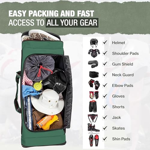 Jetstream Heavy Hockey Bag | Duty Multi Pocket Travel Duffel Bag | Large Sports Gym Equipment with Water Repellency | Foldable Luggage Bag with Padded Handles For Camping (36 Inch, Green) - Image 5