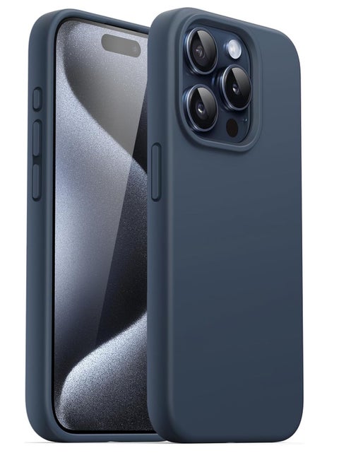 Silicone Case Compatible with iPhone 15 Pro Max, Slim Liquid Silicone Phone Case with 3-Layer Soft Rubber Shockproof TPU Lining (Blue)