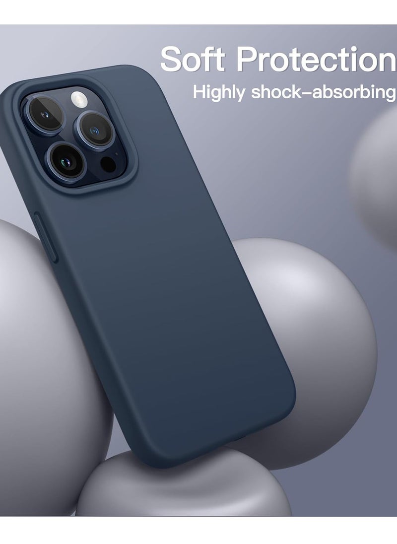 Silicone Case Compatible with iPhone 15 Pro Max, Slim Liquid Silicone Phone Case with 3-Layer Soft Rubber Shockproof TPU Lining (Blue)