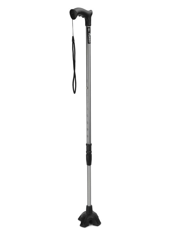 Dr. TORSO Sturdy Walking Stick with Self Standing Wide Base and Adjustible Height, Mild-Steel Body for Men/Women, Patients, Old People (Silver) - Image 1