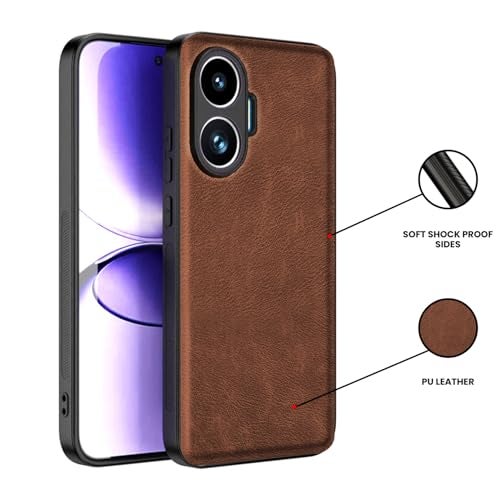 Kapa Tux Leather Back Cover for Poco F7 5G | Slim Shockproof Camera Protection Bumper Case (Brown) - Image 2