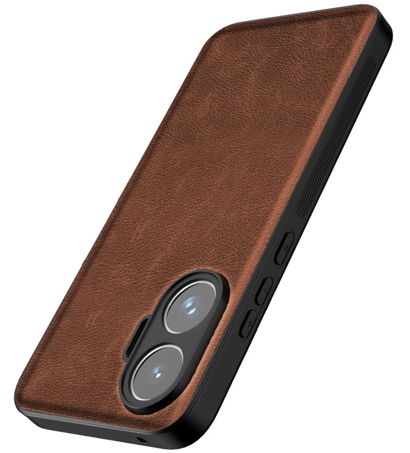 Kapa Tux Leather Back Cover for Poco F7 5G | Slim Shockproof Camera Protection Bumper Case (Brown) - Image 1