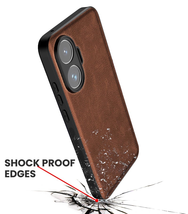 Kapa Tux Leather Back Cover for Poco F7 5G | Slim Shockproof Camera Protection Bumper Case (Brown) - Image 3