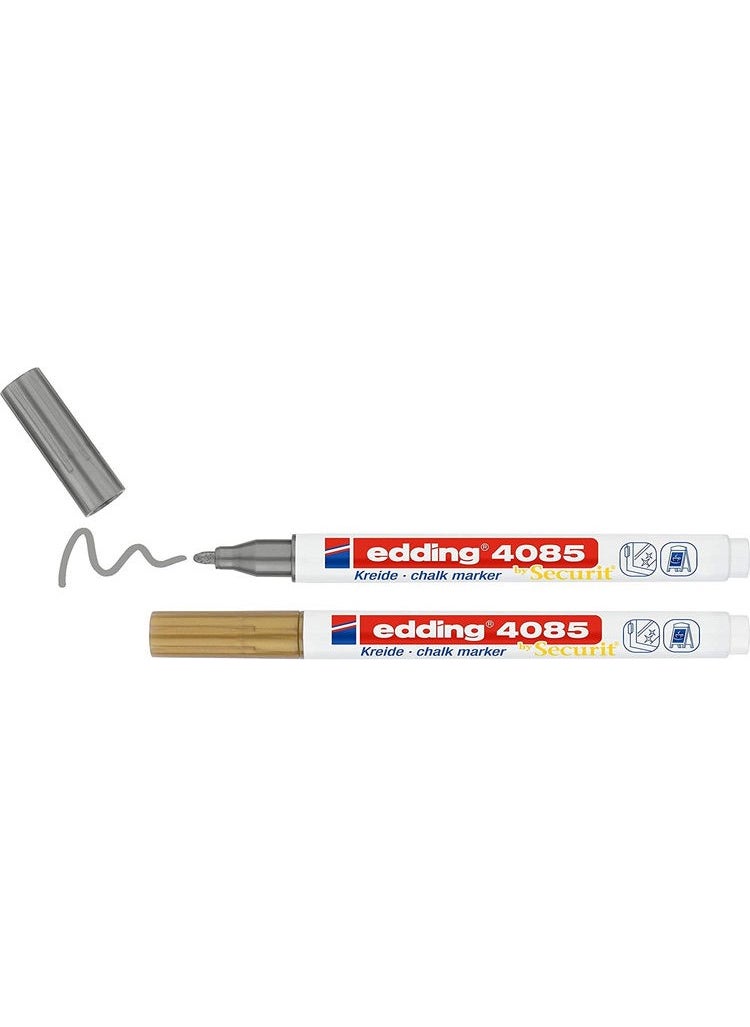 Edding 4085 Liquid Chalk Pen for Blackboard and Glass 2 Pack Blister Gold-Silver 