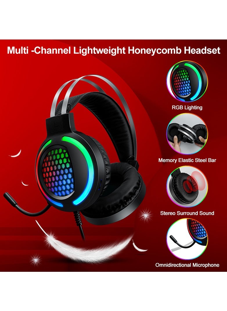 T-WOLF - TF400 Wired Rainbow RGB Backlit Gaming Keyboard Mice Set with RGB Lighting Headset and Anti-Slip Mousepad - Image 1