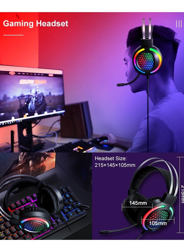 T-WOLF - TF400 Wired Rainbow RGB Backlit Gaming Keyboard Mice Set with RGB Lighting Headset and Anti-Slip Mousepad - Image 1