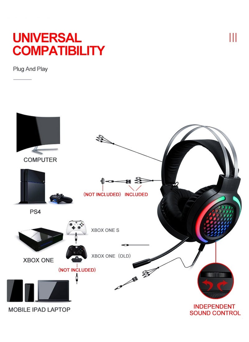 T-WOLF - TF400 Wired Rainbow RGB Backlit Gaming Keyboard Mice Set with RGB Lighting Headset and Anti-Slip Mousepad - Image 1