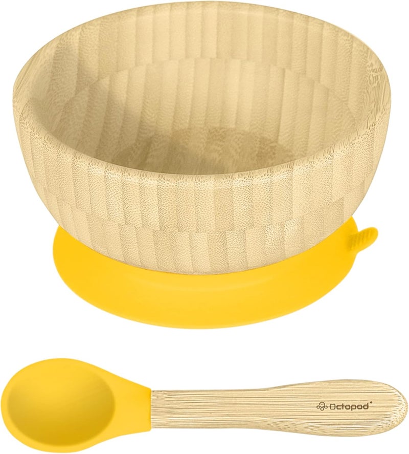 Abiie Octopod Bamboo Dish  Fun Kids Bowls for 4 months and up Suction Bowl HighChair Baby Bowls MessFree Toddler Ergonomic Feeding Supplies 57x3x57 in Yellow - Image 1