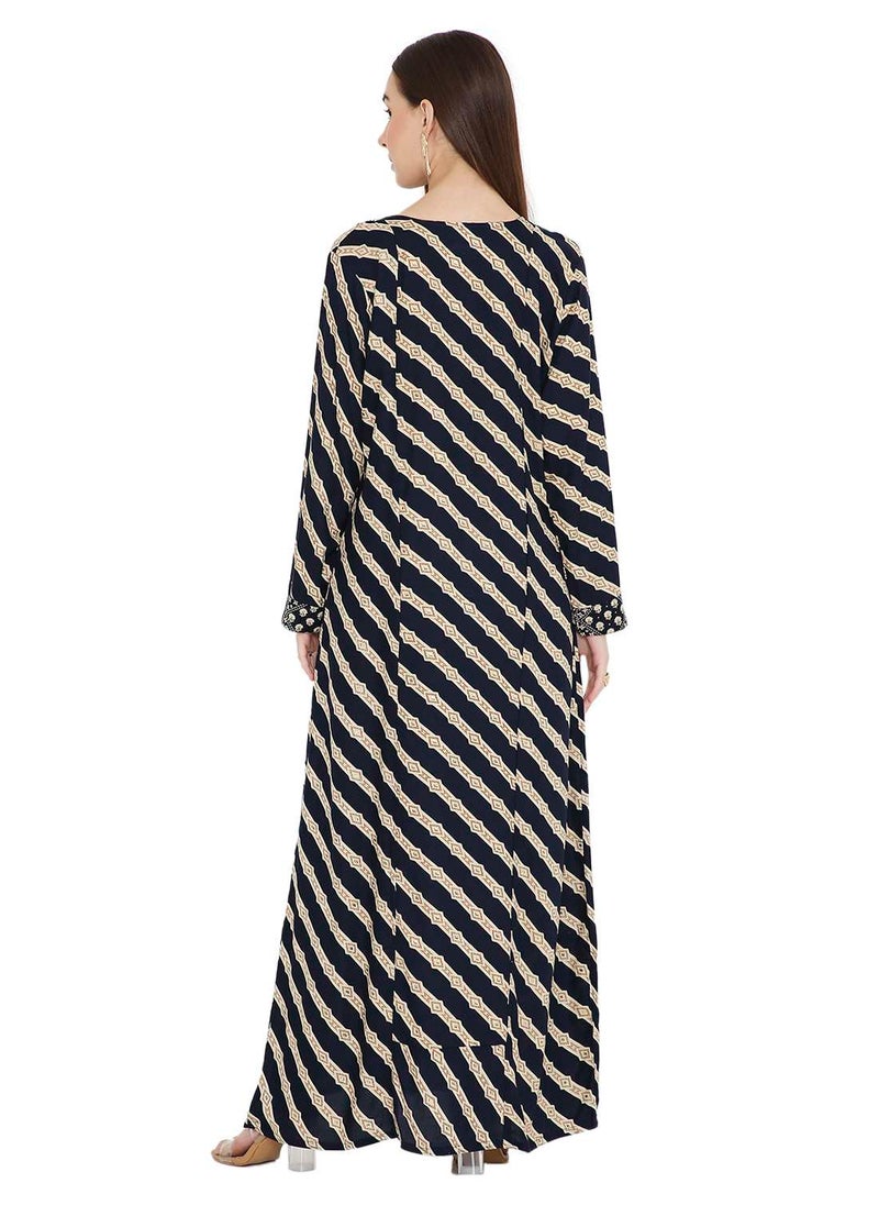 HANA & SARA LONG VISCOSE UNIQUE PRINTED ARABIC KAFTAN JALABIYA DRESS  - Image 2