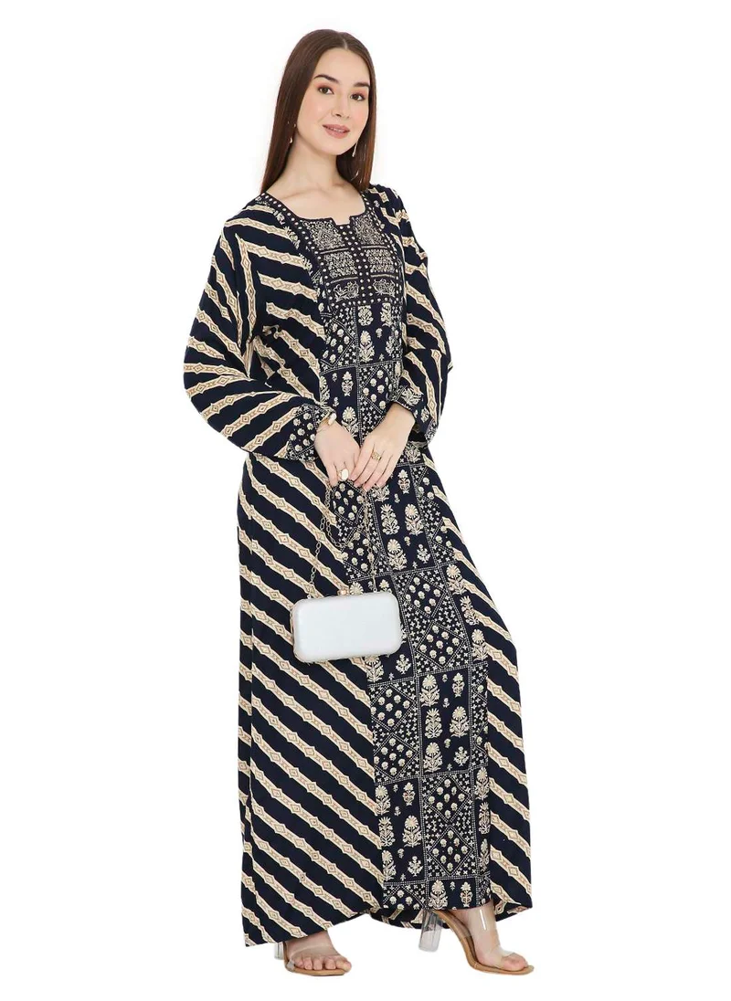 HANA & SARA LONG VISCOSE UNIQUE PRINTED ARABIC KAFTAN JALABIYA DRESS