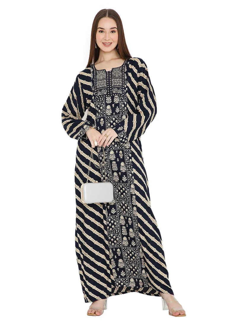 HANA & SARA LONG VISCOSE UNIQUE PRINTED ARABIC KAFTAN JALABIYA DRESS