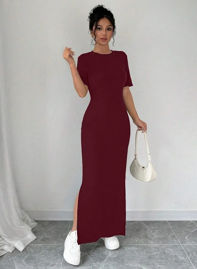 Take Two Burgundy Short Sleeve Bodycon Maxi Dress