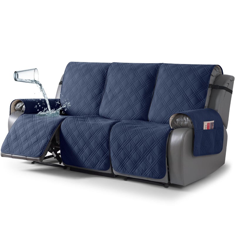 TAOCOCO 100 Waterproof Recliner Sofa Covers 3 Seater Split Couch Covers for Reclining Couches for Kids Pets Non Slip Reclining Couch Covers Furniture Protector with Straps3 Seater Navy Blue