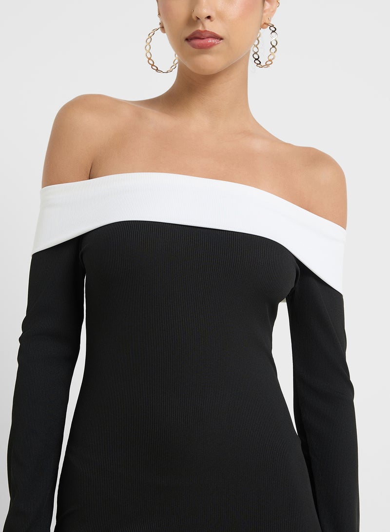 جينجر فستان كتف مكشوف بياقة واسعة - Image 3