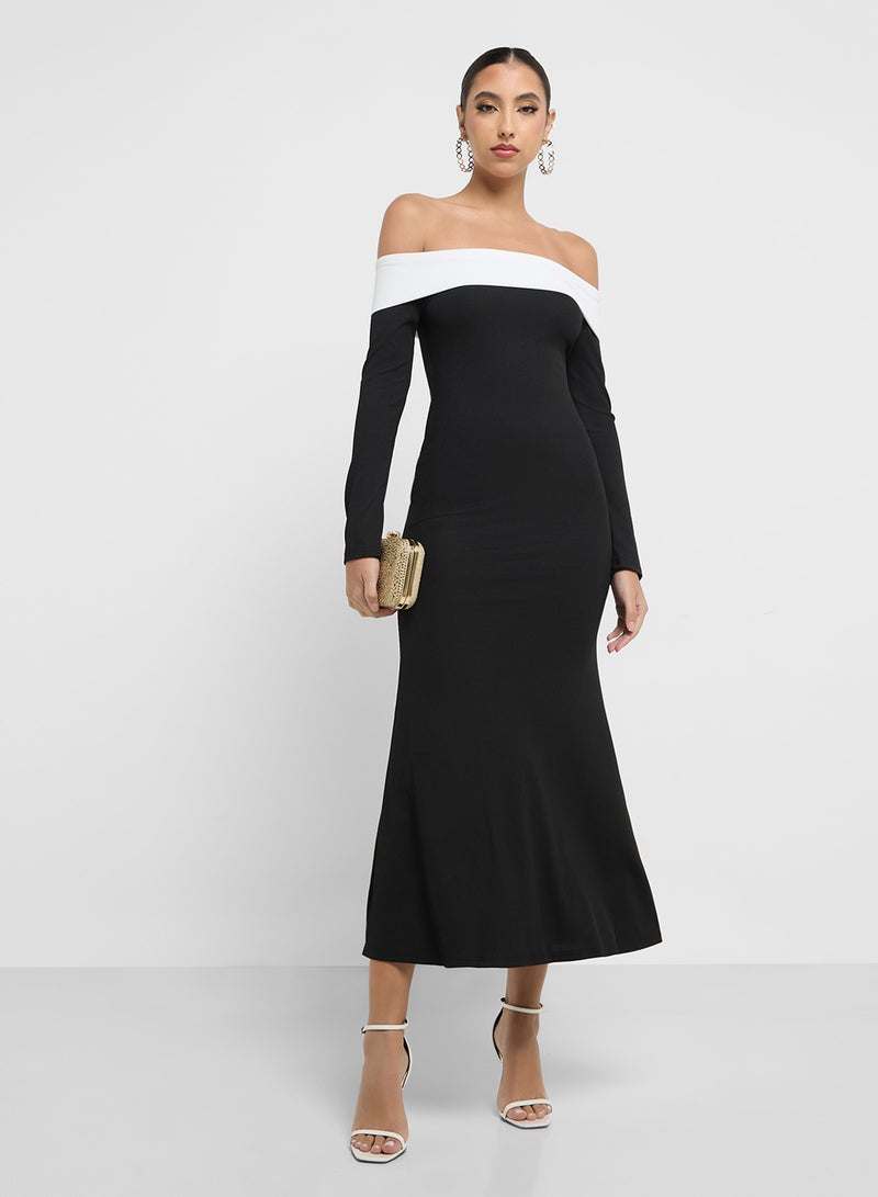 جينجر فستان كتف مكشوف بياقة واسعة - Image 4