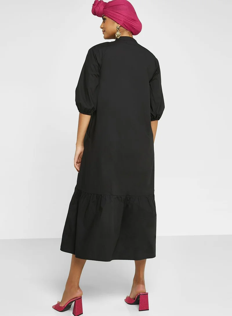 Khizana Peplum Hem Button Down Dress
