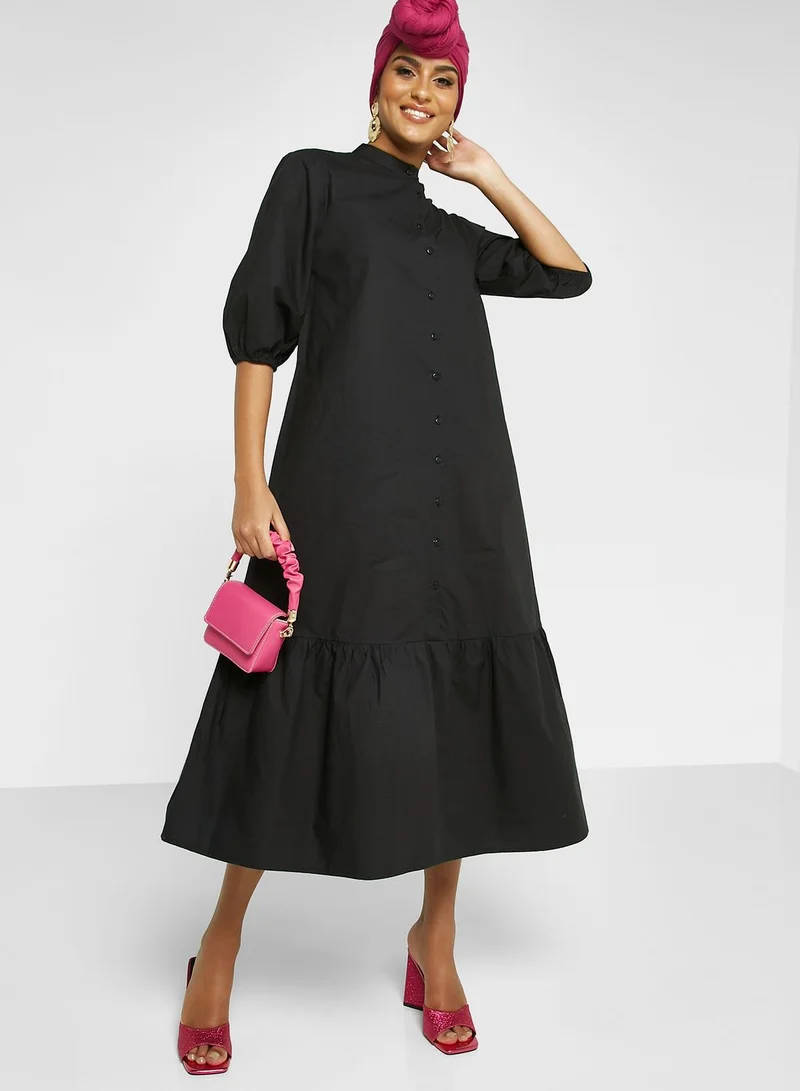 Khizana Peplum Hem Button Down Dress