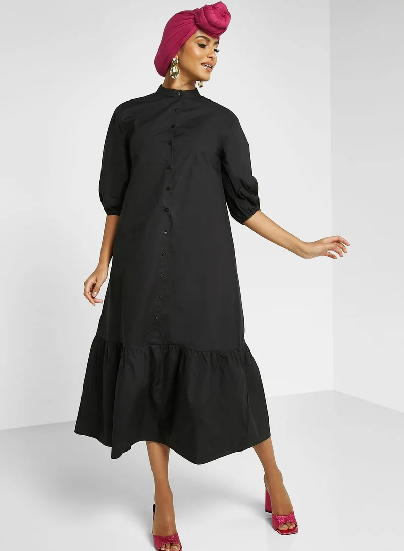 Khizana Peplum Hem Button Down Dress