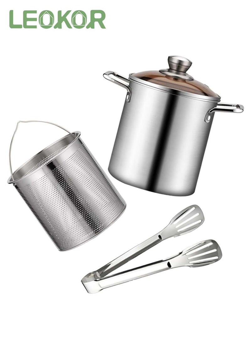 LEOKOR Deep Fryer Pot, 304 Stainless Steel Household Deep Fry Pot with Oil Filter Mesh,Lid and Clip, Portable Heating Kitchen Cooking Tool, Camping Picnic - Image 2