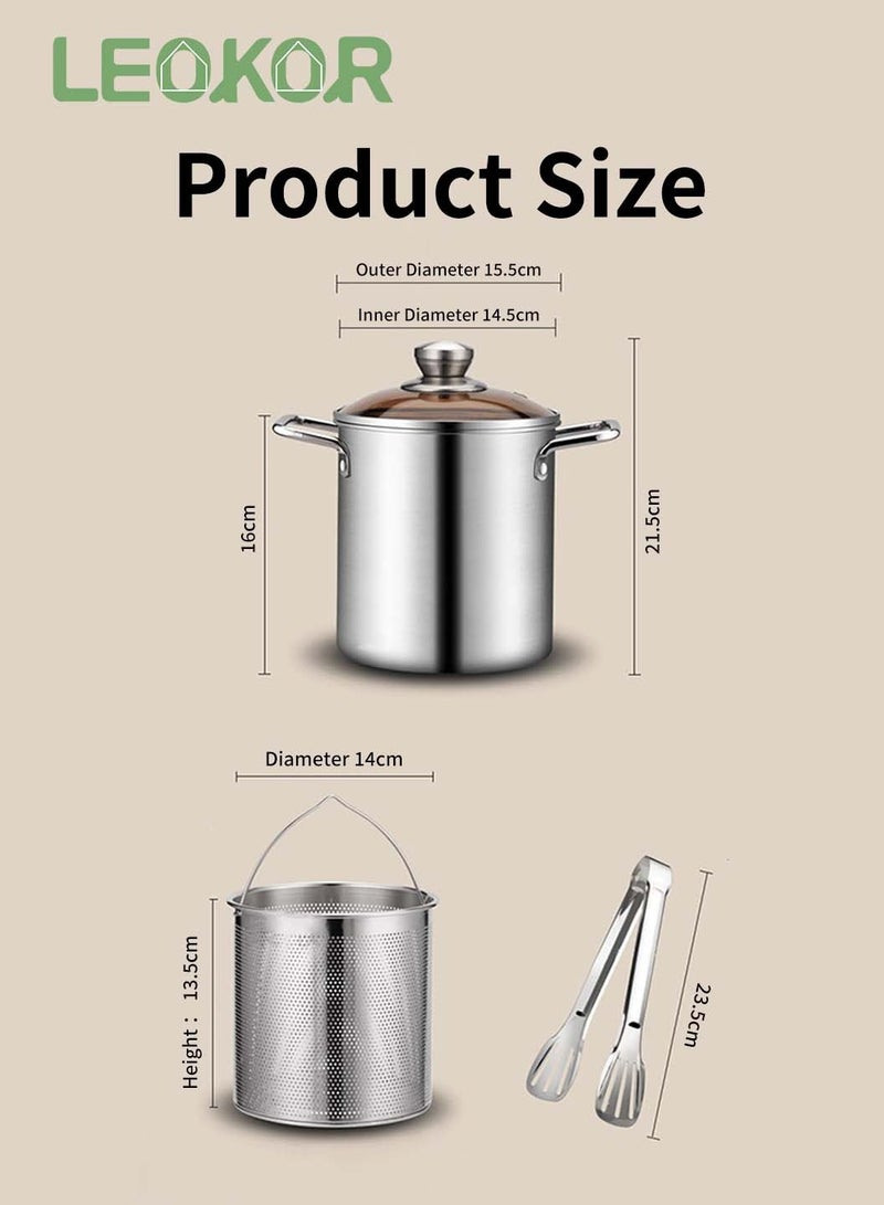 LEOKOR Deep Fryer Pot, 304 Stainless Steel Household Deep Fry Pot with Oil Filter Mesh,Lid and Clip, Portable Heating Kitchen Cooking Tool, Camping Picnic - Image 4