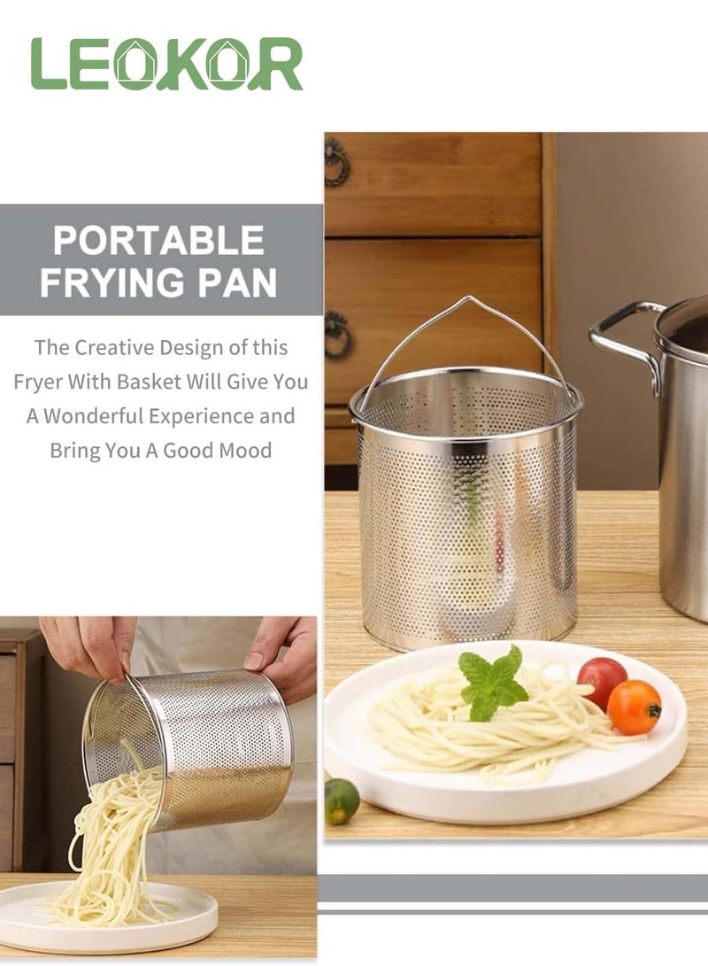 LEOKOR Deep Fryer Pot, 304 Stainless Steel Household Deep Fry Pot with Oil Filter Mesh,Lid and Clip, Portable Heating Kitchen Cooking Tool, Camping Picnic - Image 5