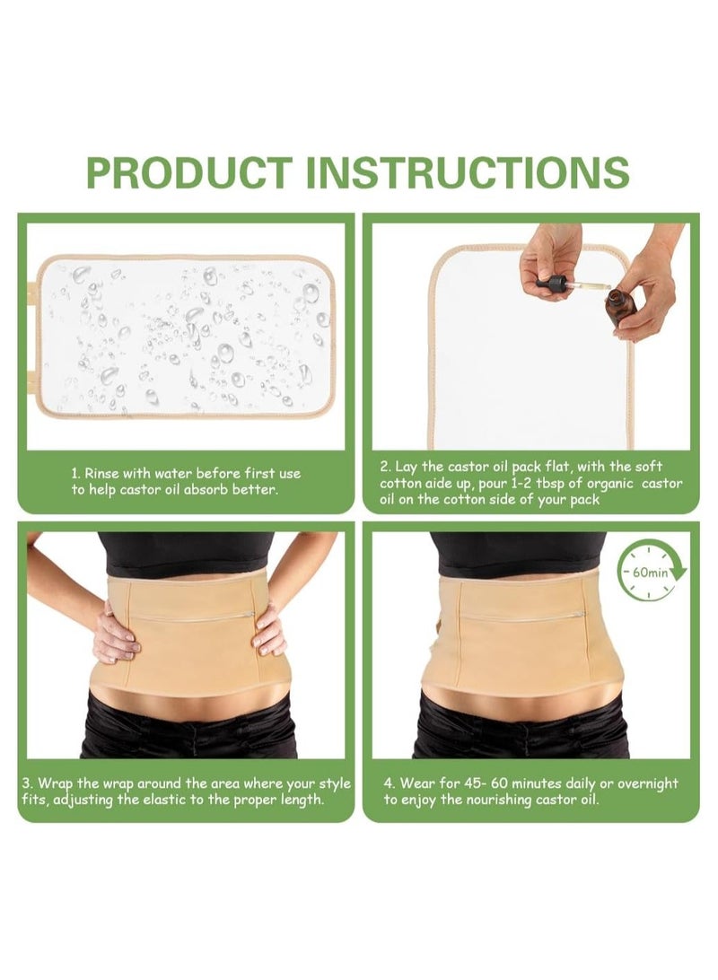 Castor oil pack, reusable organic castor oil pack for liver detox, insomnia, constipation and inflammation, adjustable elastic band bamboo cotton machine washable oil leak proof (khaki) - Image 3