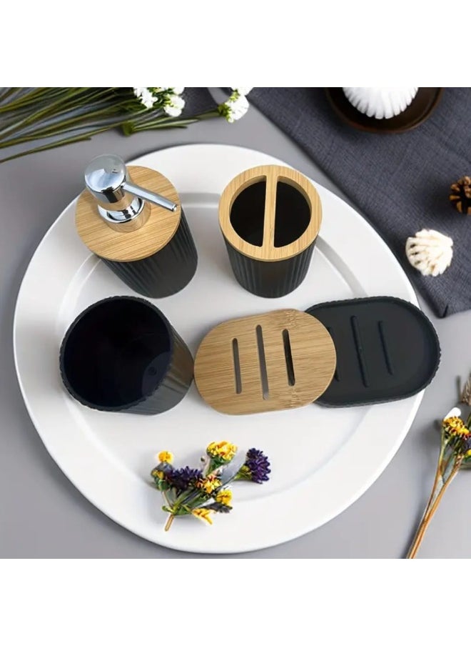 LDQ 4 Pcs Stylish and Functional Bathroom Kit with Lotion Dispenser, Toothbrush Holder, Mouthwash Cup, and Soap Dish-Perfect for Organizing your Bathroom Essentials Bath/Bathroom Accessories  - Image 3