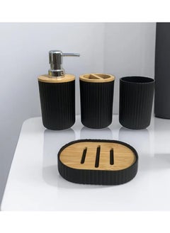 LDQ 4 Pcs Stylish and Functional Bathroom Kit with Lotion Dispenser, Toothbrush Holder, Mouthwash Cup, and Soap Dish-Perfect for Organizing your Bathroom Essentials Bath/Bathroom Accessories  - Image 1
