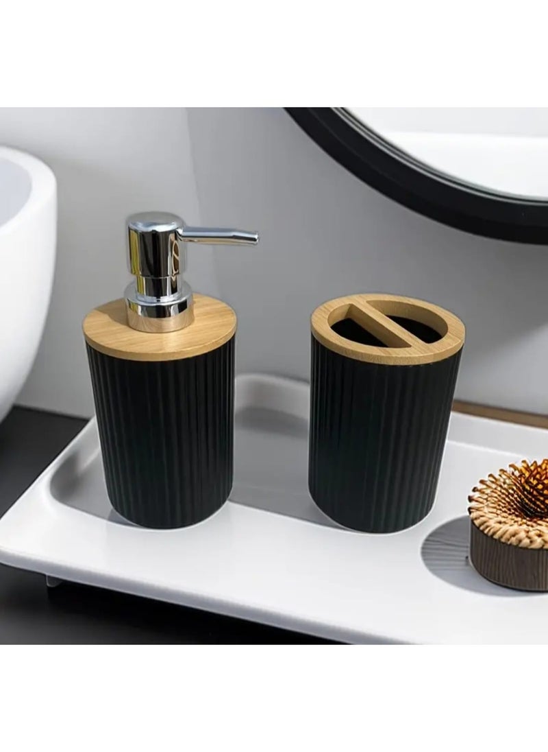 LDQ 4 Pcs Stylish and Functional Bathroom Kit with Lotion Dispenser, Toothbrush Holder, Mouthwash Cup, and Soap Dish-Perfect for Organizing your Bathroom Essentials Bath/Bathroom Accessories  - Image 2
