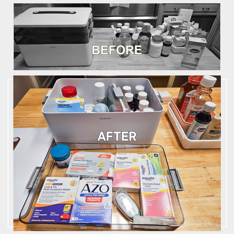 JOYBOS 3-Tier Medicine Storage Box Cabinet, Empty First Aid Kit Portable Medical Supply Organizer with Leather Handle for Home 3-Tier Medicine Storage Box - Image 2
