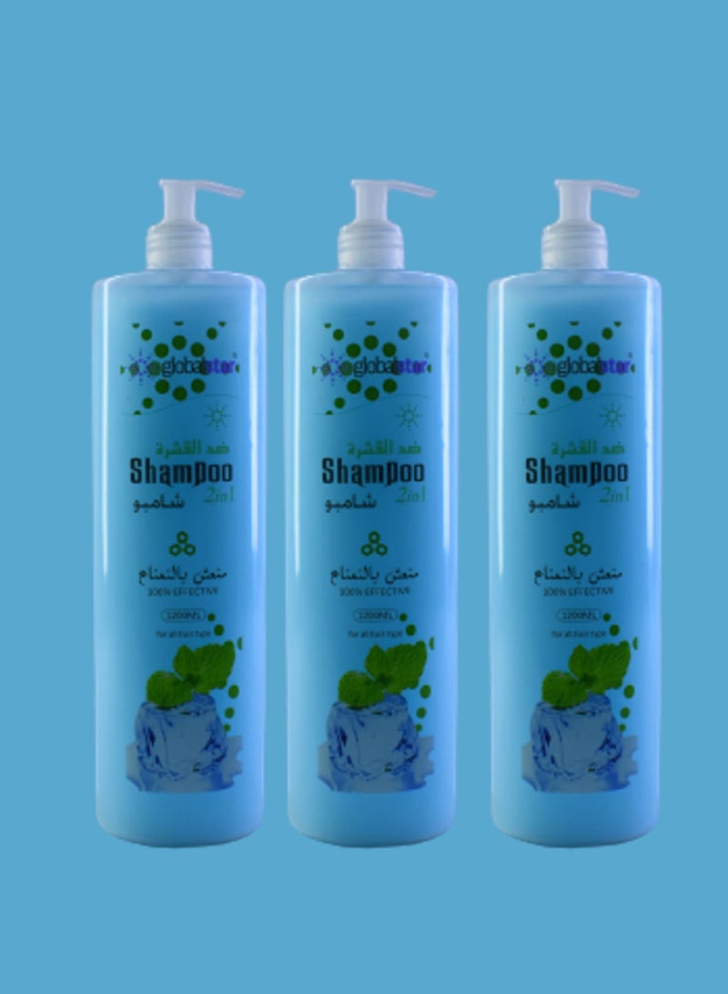 Global Star 3 Pieces Hair Shampoo With Mint Extract Economical Bottle 1200 Ml