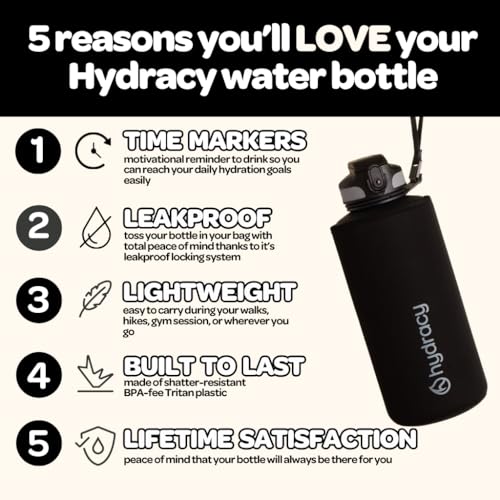 Hydracy Water Bottle with Time Marker -Large Half Gallon 64 oz BPA Free Bottle & No Sweat Sleeve -Leak Proof Gym Bottle with Fruit Infuser Strainer & Times to Drink -Ideal for Sports & Outdoors - Image 2