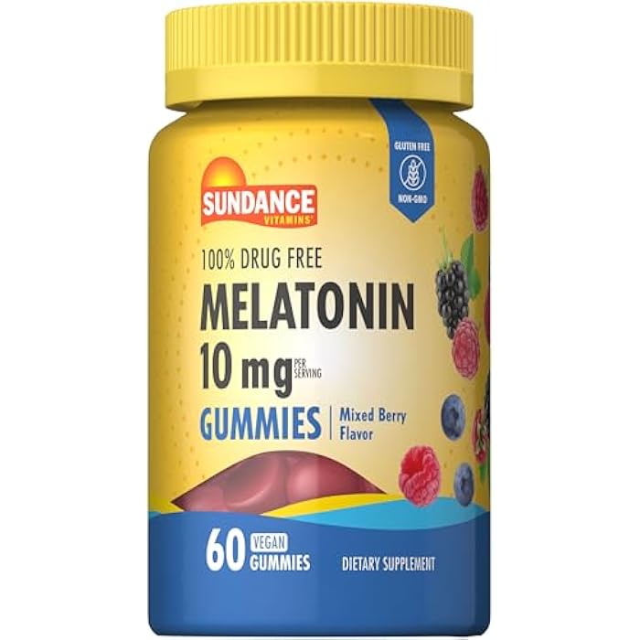 Sundance Melatonin 10mg Gummies for Adults | 60 Count | Mixed Berry Flavor | Vegan, Non-GMO, and Gluten Free Supplement - Image 1