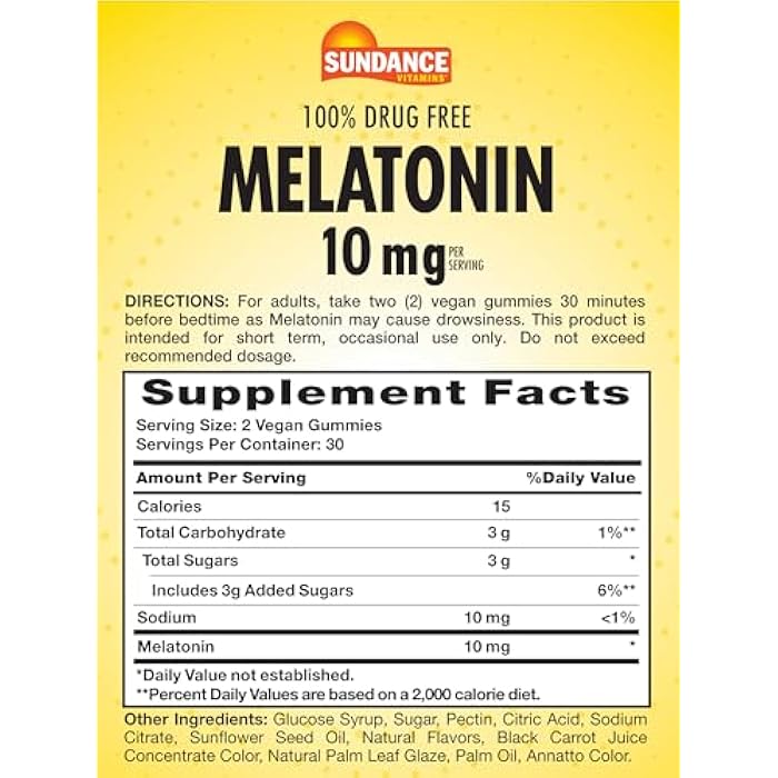 Sundance Melatonin 10mg Gummies for Adults | 60 Count | Mixed Berry Flavor | Vegan, Non-GMO, and Gluten Free Supplement - Image 2