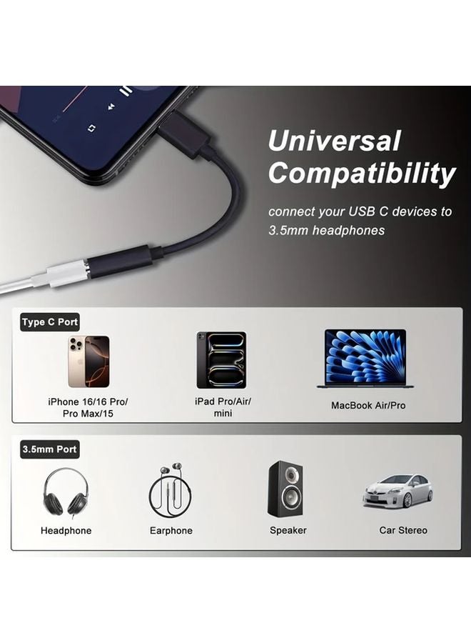 محول من USB C إلى مقسم سماعة الرأس 3.5 مم مع ميكروفون متوافق مع آيفون وسامسونج وماك بوك وسيارات، مصنوع من ABS عالي الجودة باللون الأبيض - Image 4