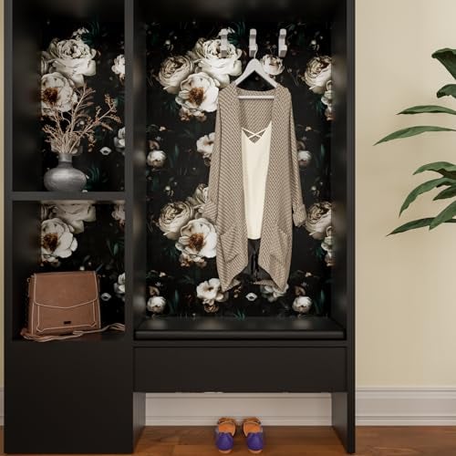 Laatse Dark Floral Wallpapr Peel and Stick Boho Wallpaper 17.5in x 118in Black Contact Paper Waterproof Self Adhesive Vintage Large Floral Wall Paper for Bedroom Walls Cabinet Decor - Image 5