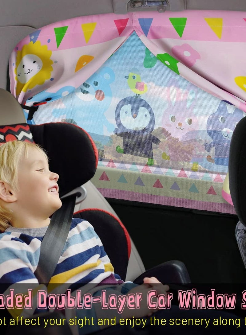 Excefore Car Window Shade for Baby, Cute Pink-Animals Design, Full Shade and Half Shade Options - Heat/UV Protection Car Window Curtain - Image 3