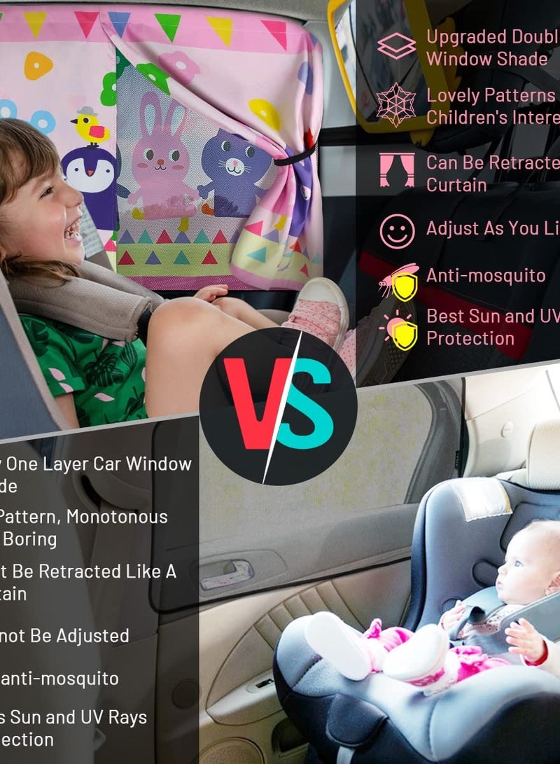 Excefore Car Window Shade for Baby, Cute Pink-Animals Design, Full Shade and Half Shade Options - Heat/UV Protection Car Window Curtain - Image 4