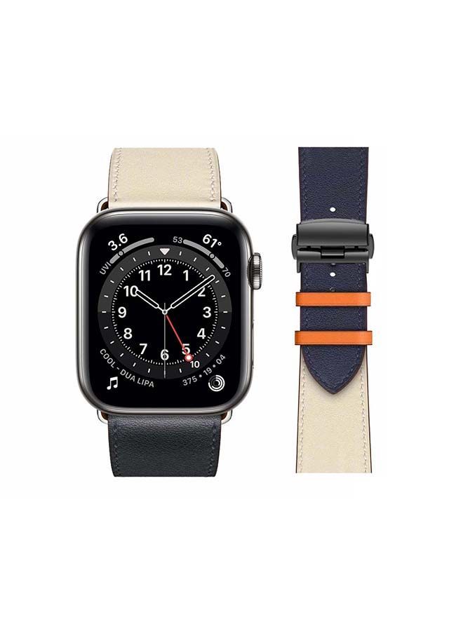 NIBEMINENT Replacement Band For Apple Watch Series 6/SE/5/4/3/2/1 Indigo/Cream - Image 2