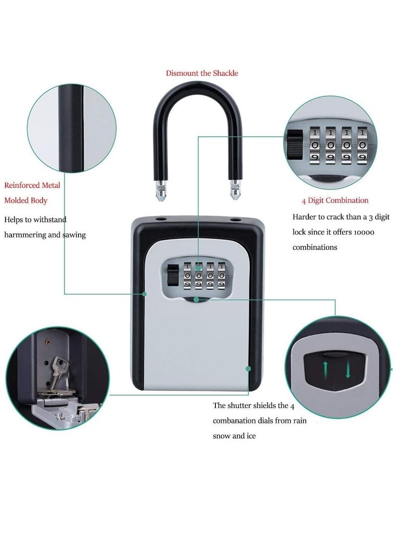 Password Key Box, Wall Mounted 4 Digits Combination Resettable Lock, Key Lock Box Grey/Black (3.54*4.53*1.57 in)  - Image 4