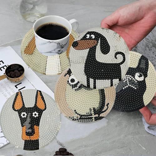 ijbnhd 6 Pcs Dog Diamond Painting Coasters Kits, Animals Diamond Art Coasters with Holder for Adults 4X4inch (Cork Wooden Pad) - Image 4