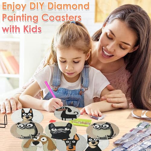 ijbnhd 6 Pcs Dog Diamond Painting Coasters Kits, Animals Diamond Art Coasters with Holder for Adults 4X4inch (Cork Wooden Pad) - Image 5