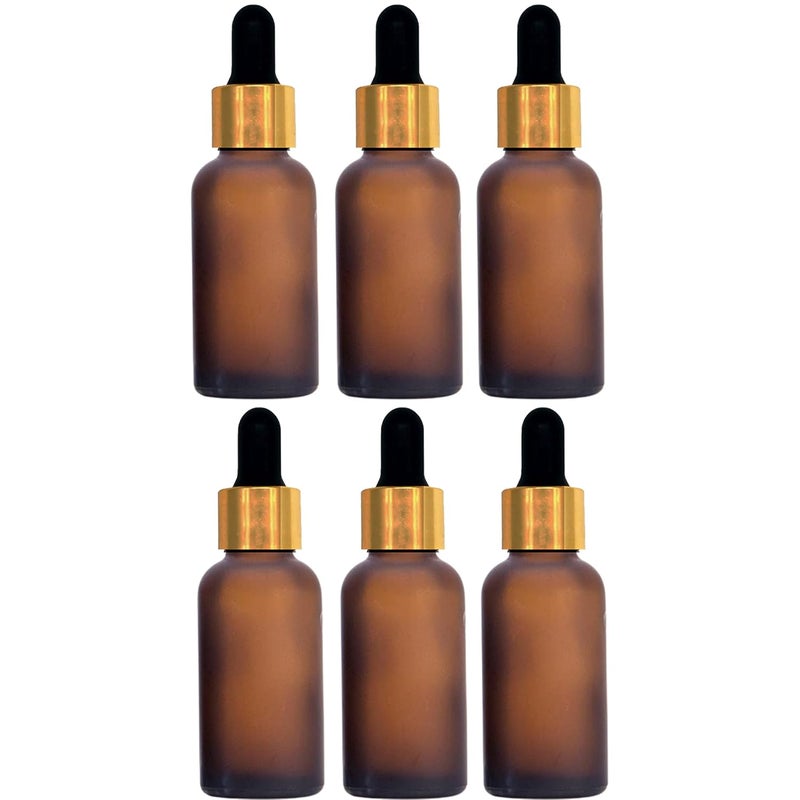 Devinez Devinez Multipurpose Frosted Amber Color Round Glass Bottle 30 ml with Golden Black Glass Dropper Pack of 6 for Beauty Essential Oils Blends Skin Care Travel Toners Cosmetic DIY  - Image 1